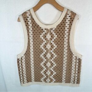 NWOT Z Supply Women's Merrick Crochet Tank Top Back-Button Vest Earthy Boho Sz S